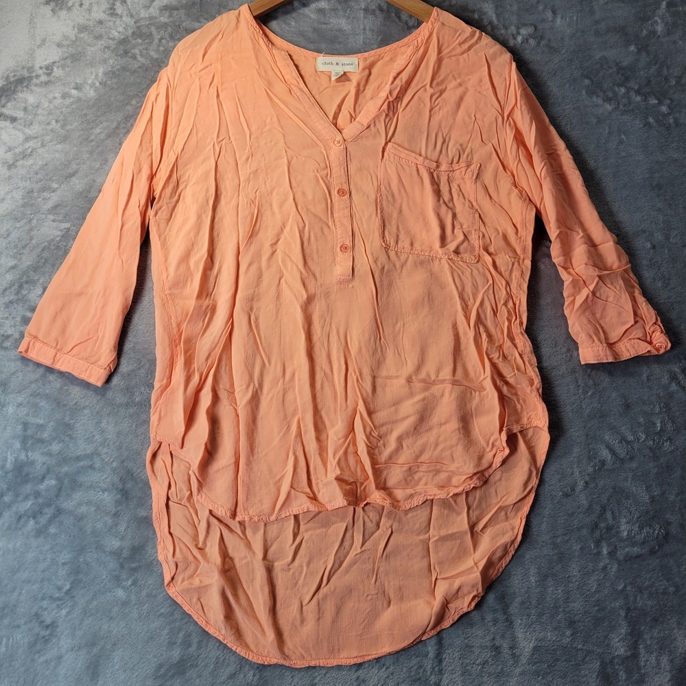 Cloth and Stone Anthro‎ Womens M Peach Popover High Low Hem Tunic Blouse